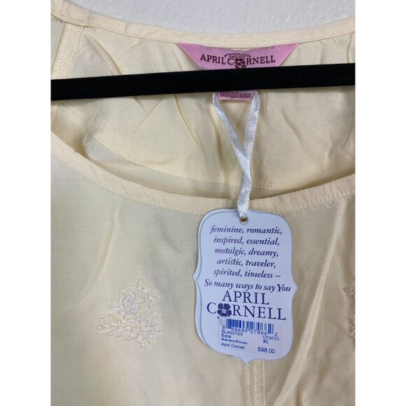 NEW April Cornell Long Sleeve Tunic Top Women size XL Butter Yellow Floral Boho - Picture 5 of 16